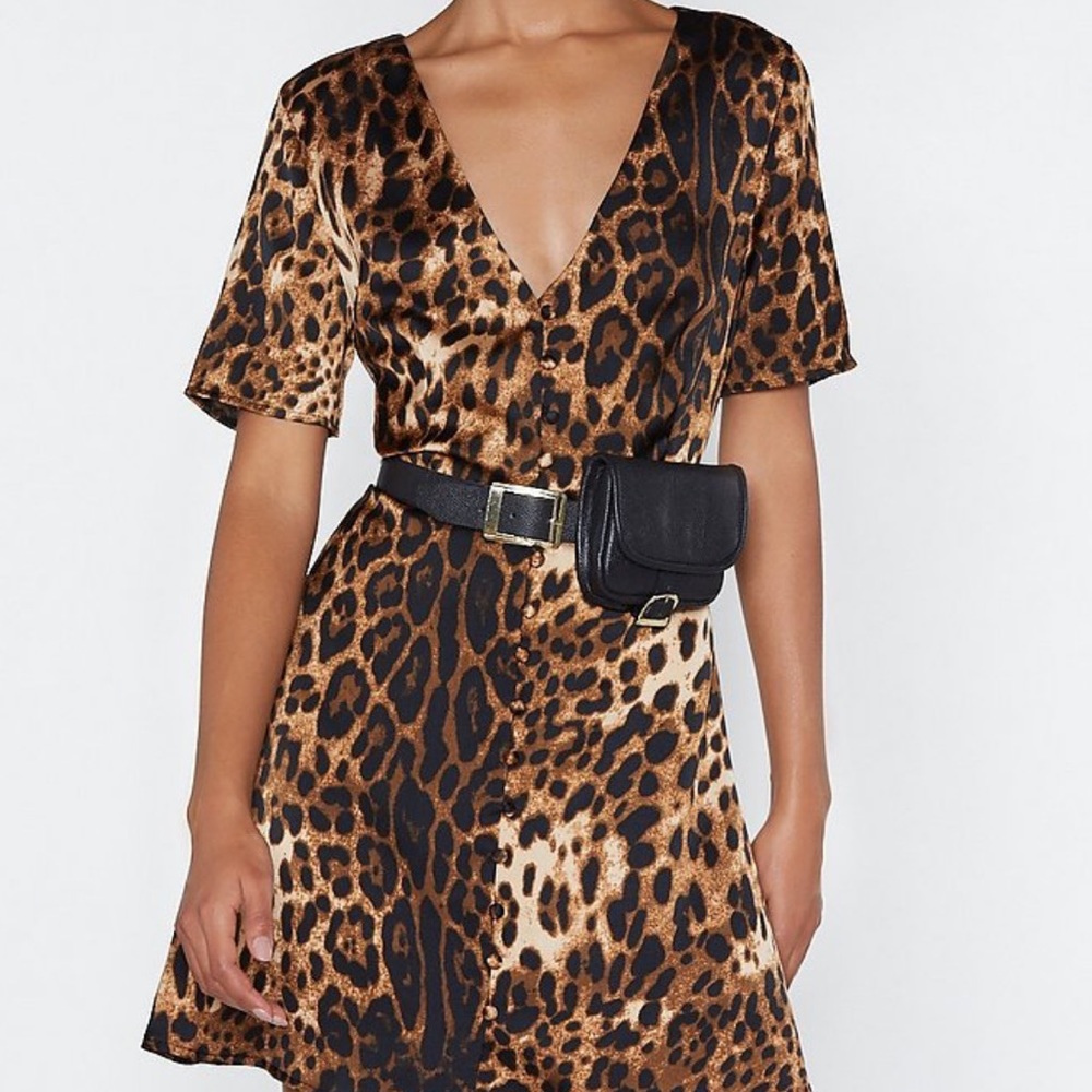 Nwt Nasty Gal Leopard Print Button Front Dress - image 3